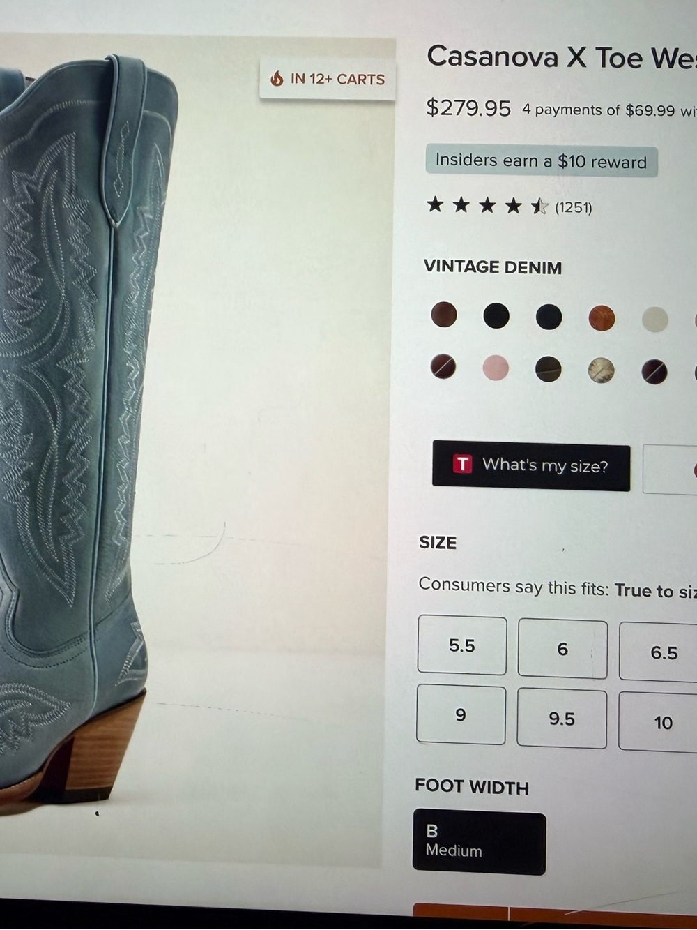 Ariat Casanova X-Toe Western Boots in Vintage Denim Blue